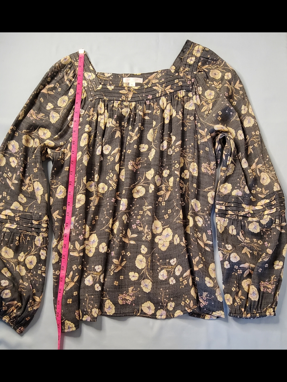 LC Lauren Conrad Slate Floral Square-Neck Balloon-Sleeve Tunic - Picture 3 of 8